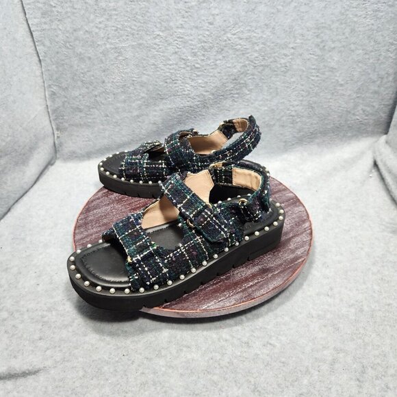 Stuart Weitzman Zoe Lift Sandals in Tartan Tweed Size 7b - Picture 6 of 10